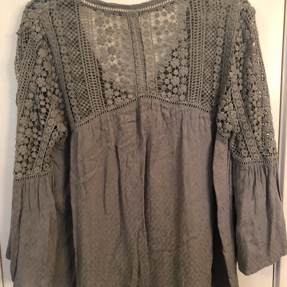 BOHO top with crochet, Moss green